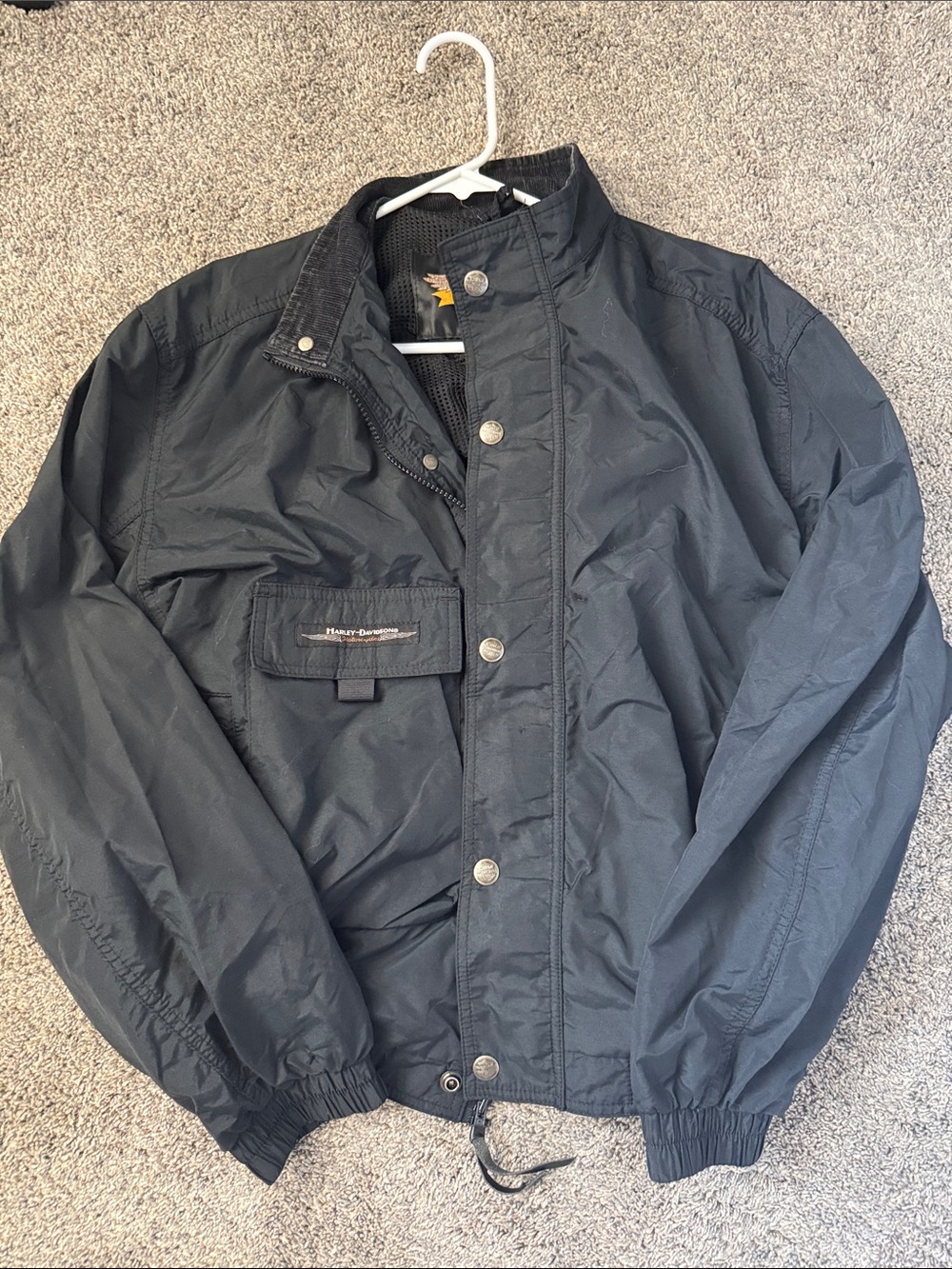 Harley-Davidson Men's Black Lightweight Snap-Front Jacket VTG